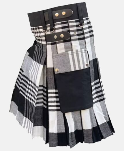 Black & White Tartan Utility Kilt