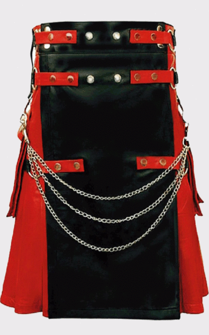 Black And Red Gothic Hybrid Leather Kilt
