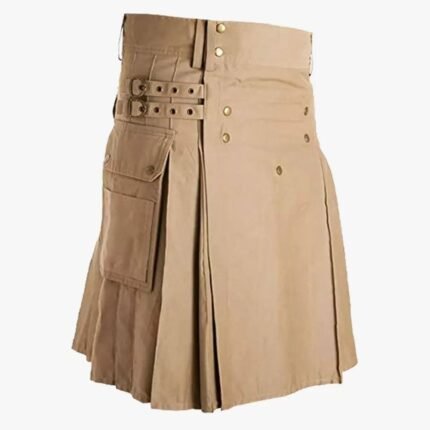 Khaki Utility Kilt & Straps Style With Cargo Pockets