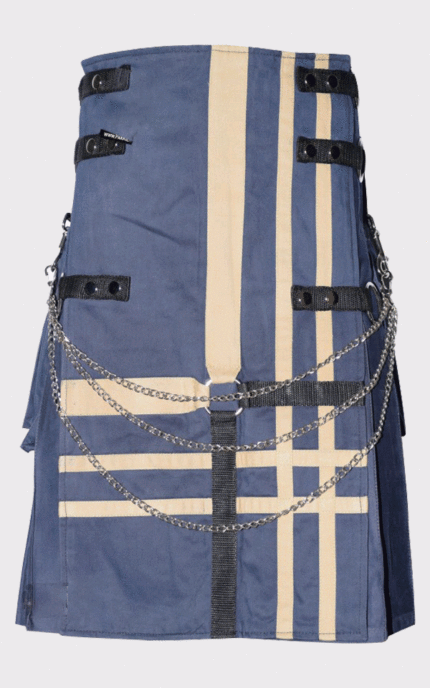 Men Blue Cotton Hybrid Utility Kilt
