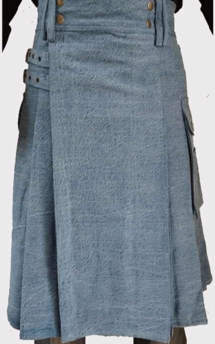 Men Sky Blue Denim Kilt