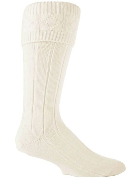 Mens Thick Wool Rich White / Cream Formal Traditional Scottish Kilt Socks