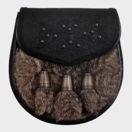 Semi Dress Sporran - Gray Rabbit Fur Studdded Emboss